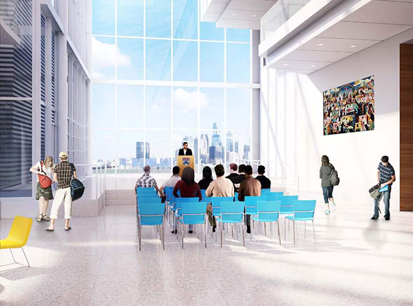 Special Events and Reception Area - Located at the eastern end of the Pavilion, this spectacular space will host alumni events and receptions, speaking engagements, panel discussions, and other gatherings while affording dramatic views of the city that the Perelman School of Medicine has served for almost 250 years.