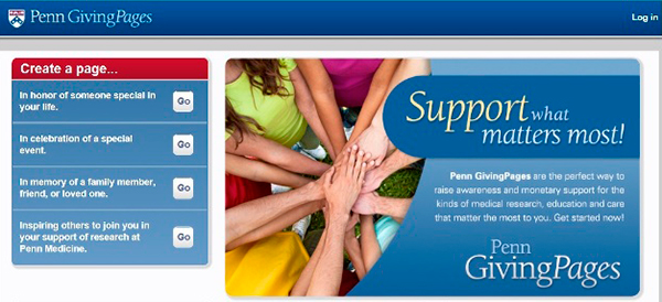 Screen Shot of the Social Giving Site