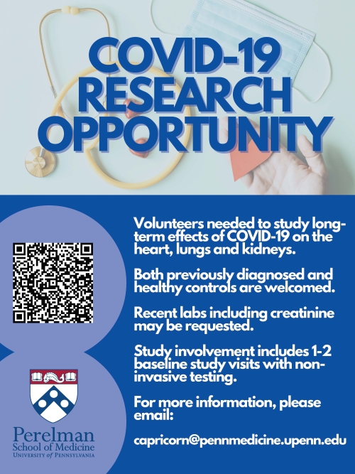 A flyer for a COVID-19 research opportunity with text summarizing the study 