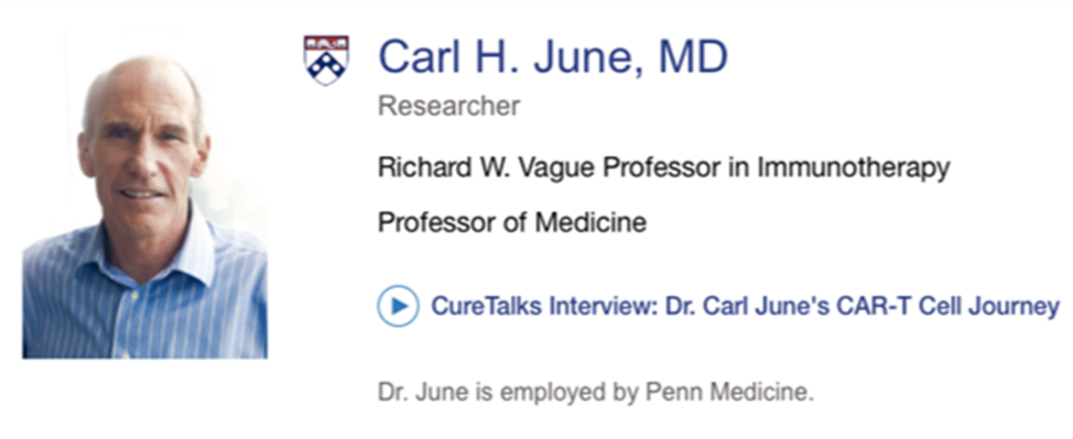 picture of Penn Med physician research Carl June with radio interview link