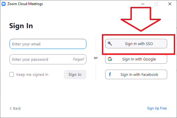 Zoom - Choose Sign In with SSO