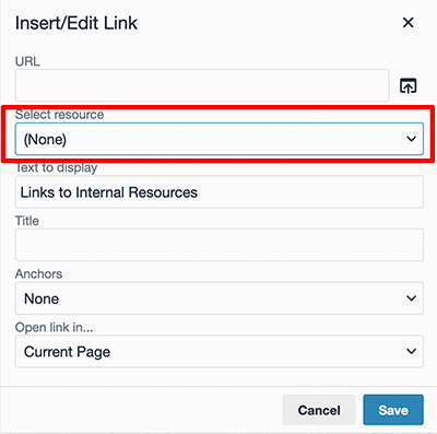 insert edit link window