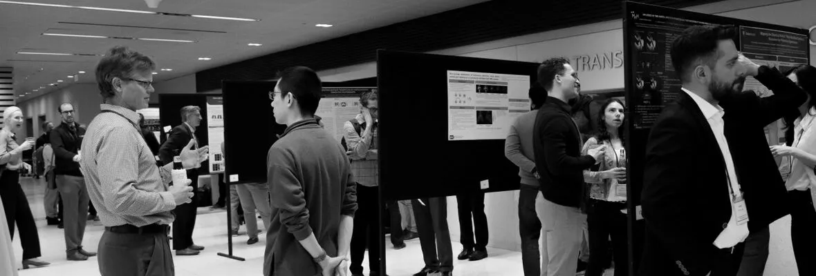 A black and white picture of our poster presentation room