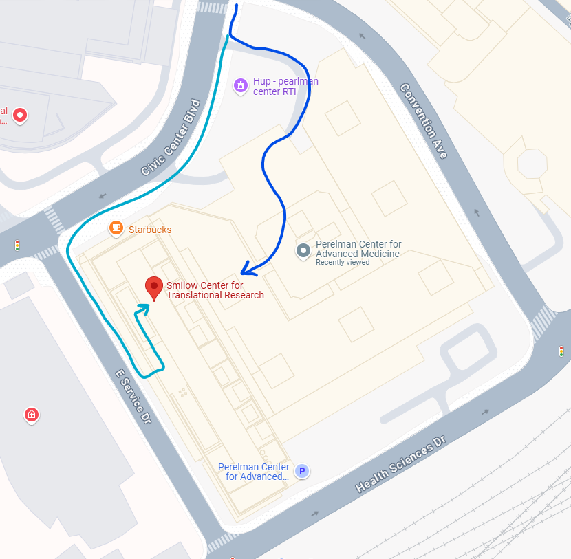 Map describing the two ways to get to Rubenstein Auditorium described above this image.