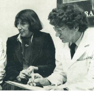 Marie Barr and Laird Jackson, MD, genetic counseling in the 1980s.