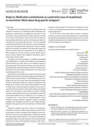 Reply to: Medication contaminants as a potential cause of anaphylaxis to vincristine: What about drug specific antigens?