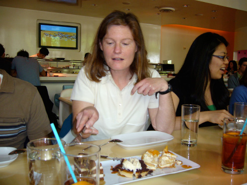 Karen dissecting dessert