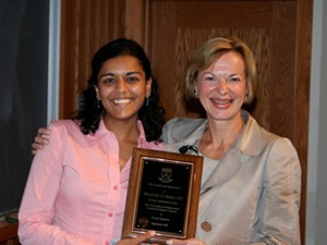 woman student receiving an award