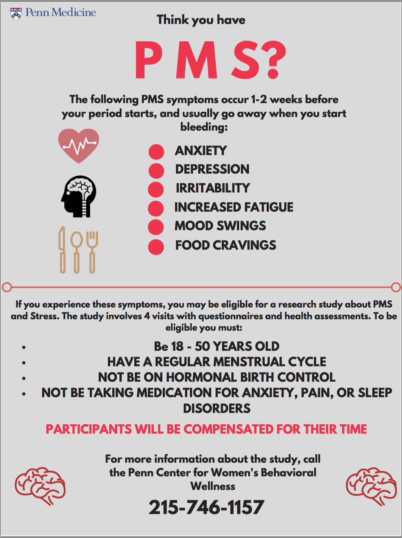 PMS and Stress Study Flyer; see above for text information