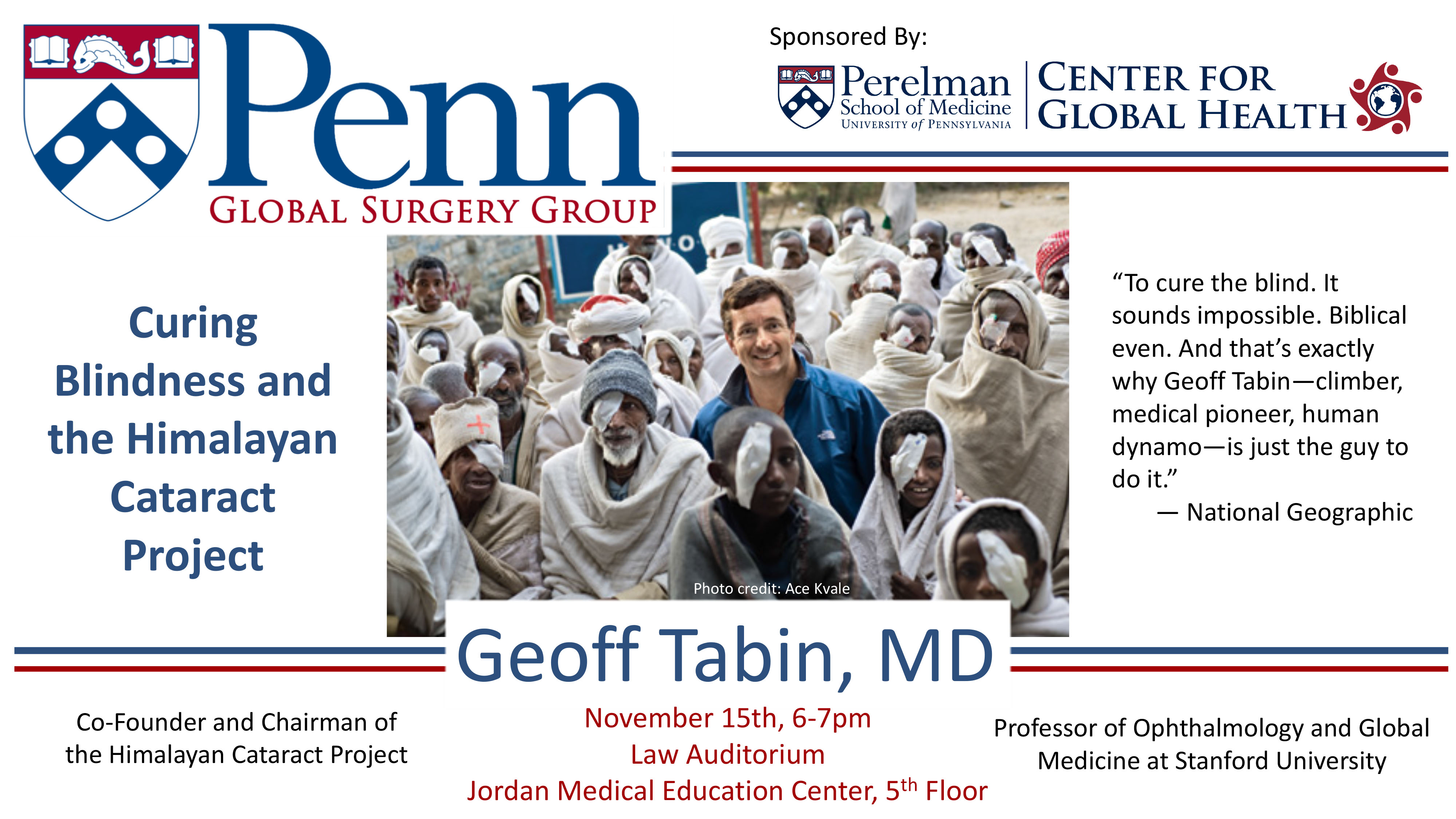 Dr. Tabin Event Flyer titled Curing Blindness and the Himalayan Cataract Project