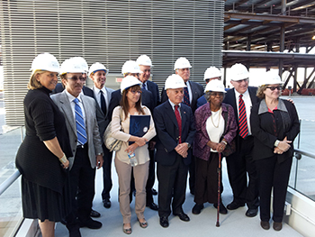 The MAAC tour group poses between the Perelman Center for Advanced Medicine and the eventual front door of the Perelman School of Medicine.