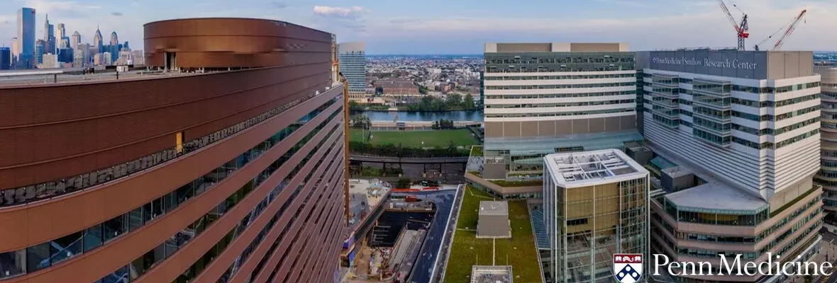 Penn Medicine buildings with Philadelphia skyline behind