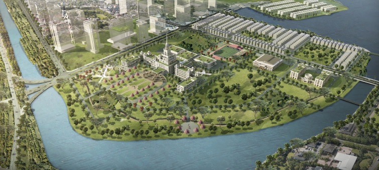 Aerial view of VinUni campus in Hanoi, Vietnam